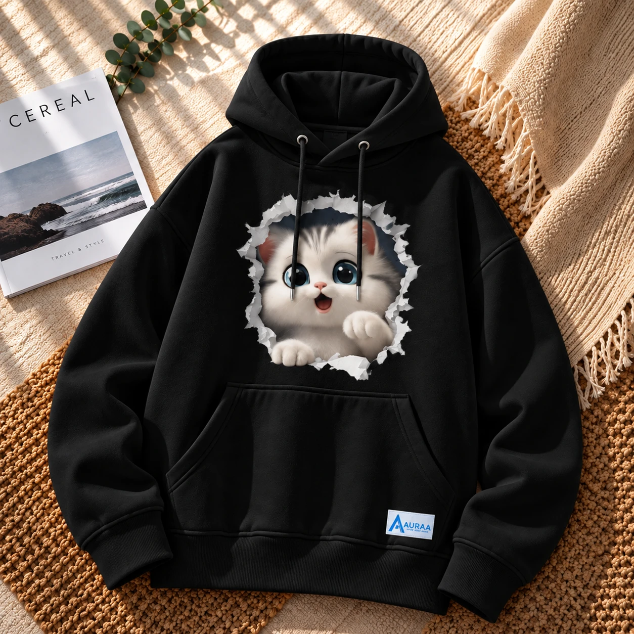 Auraa Peekaboo Cat Premium Hoodie
